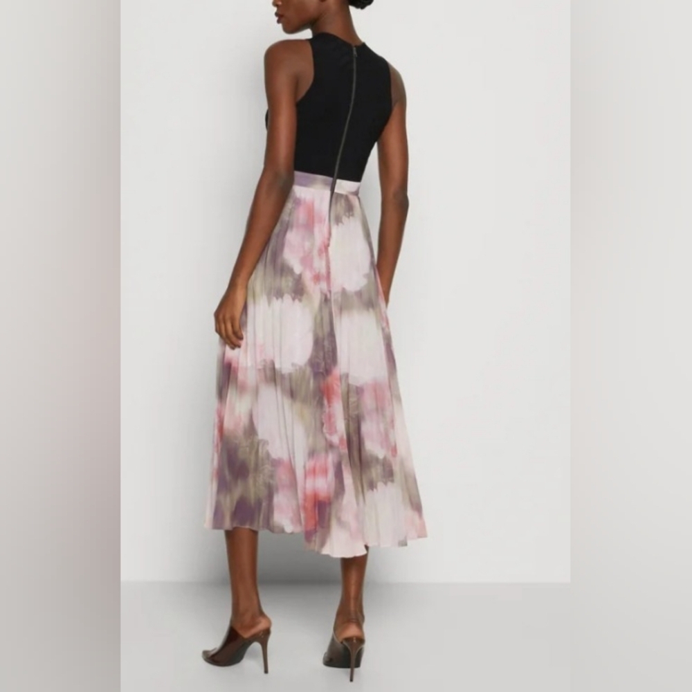 Ted Baker Loulous Cross Front Pleated Dress with Knit Bodice Coral Size 2 - Picture 2 of 15